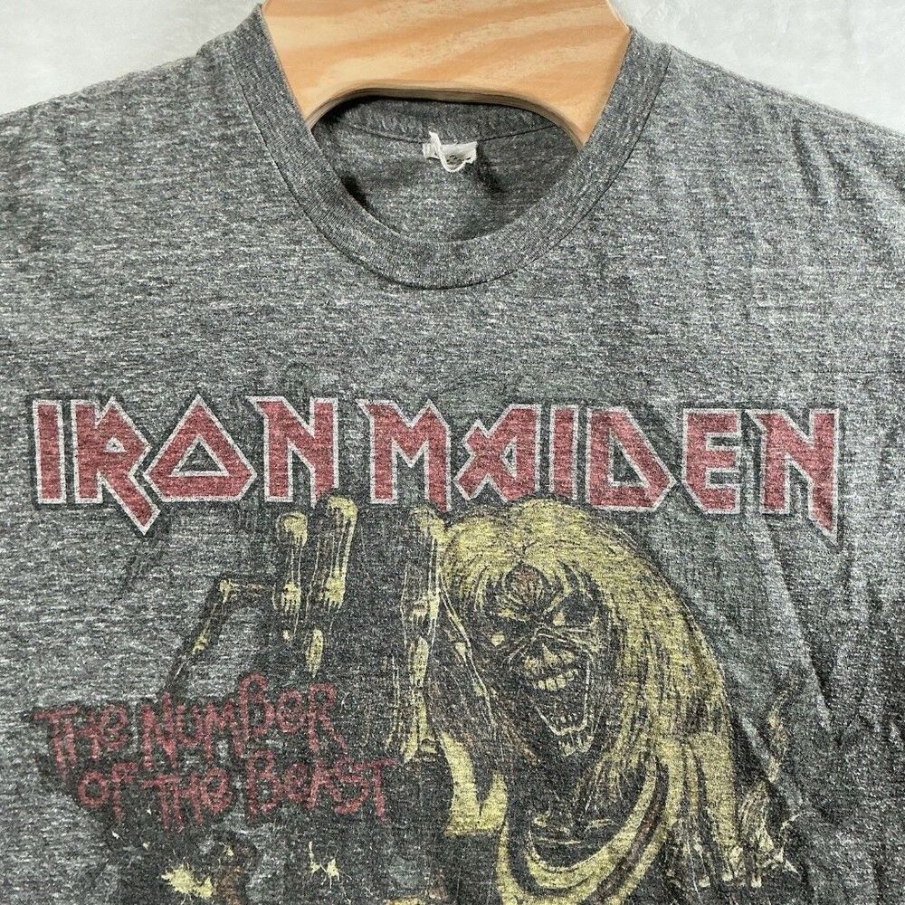 Iron Maiden The Number of the Beast Men’s Medium Gray Vintage Style Band Tee